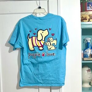 Puppielove Blue T-Shirt with  Dog & Puppies Graphic L NWOT